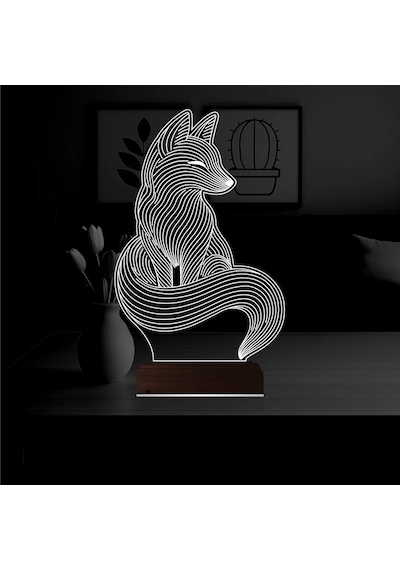 Luvivia Dekoratif Tilki Tasarım 3d Lamba - Masa Gece Lambası Şeffaf