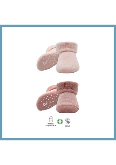 Bezos 2'li Çemberli Kaymaz Havlu Soket Çorap 10503 Pudra Pembe Renk: Pudra Pembe Beden: 12-24 Ay Mbt06