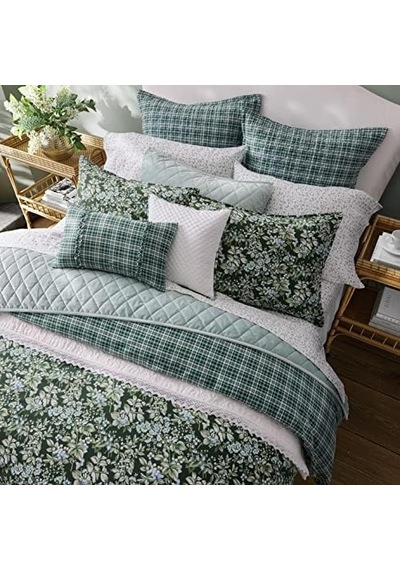 Ashley- Comforter Set, Reversible Bedding Set, Includes Matching Shams With Bonus Euro Shams & Throw Pillows Bramble Floral Green, 0 Ashley- Comforter Set, Reversible Bedding Set, Includes Matching Shams With Bonus Euro Shams & Throw Pillows Bramble Floral Green, 0