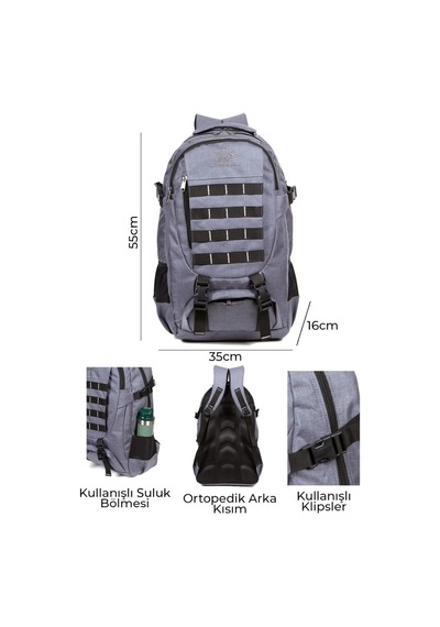 Lederax 50lt Geniş Hacimli Dağcı Çantası Sırt Çantası Ld598 Gri