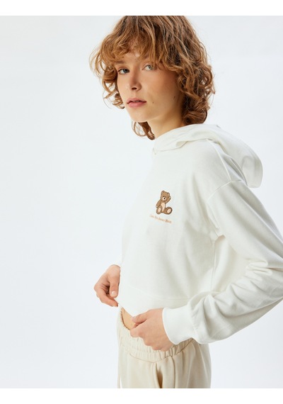 Koton Şortlu Pijama Takımı Crop Kapüşonlu Üst Ve Şort Ekru 5wlk40242mk Ekru