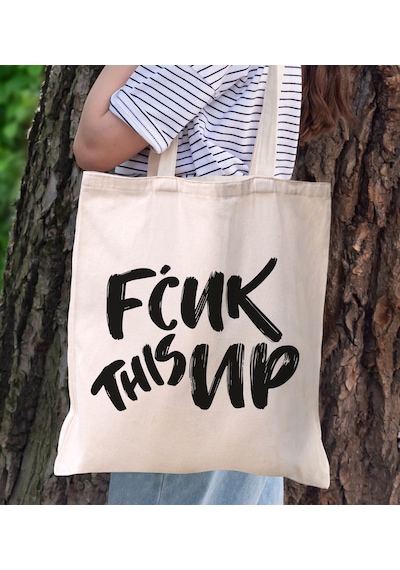 Bk Gift Fcuk Tasarımlı Kanvas Bez Çanta, Baskılı Omuz Çantası, Alışveriş Çantası, Plaj Çantası, Arkadaşa Hediye-6 Çok Renkli