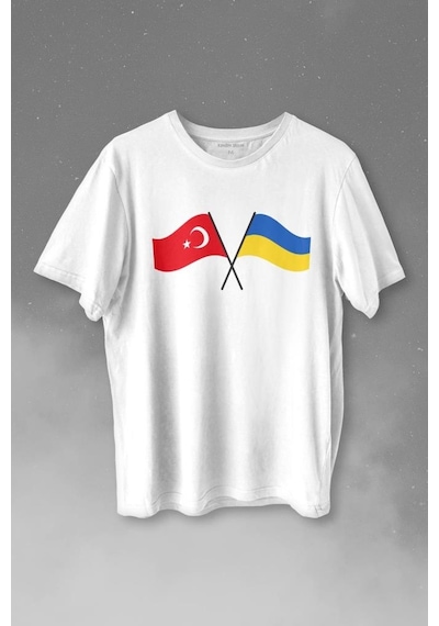 Turkey And Ukraine Türkiye Ve Ukrayna Dostluğu Savaşa Hayır Baskılı Tişört Unisex T-shirt 001