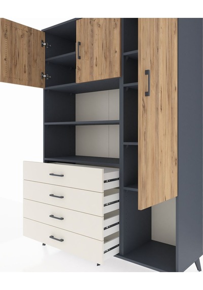 Hyperion Dolap 8 Raflı 4 Çekmeceli 3 Kapaklı 132x44x195 Antra... Antrasit