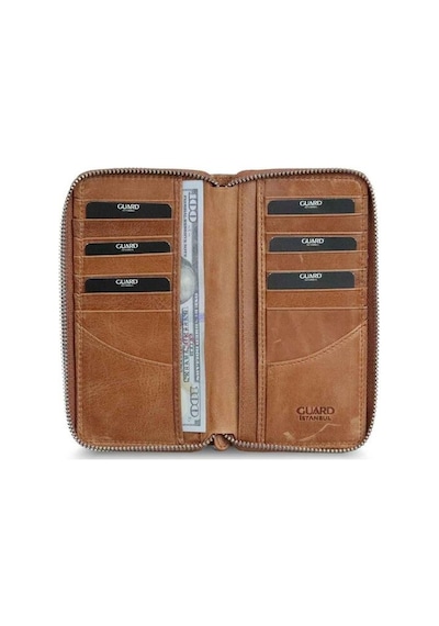 Guard Antik Taba Fermuarlı Portföy Cüzdan - Grd2403xw22193 Kahverengi