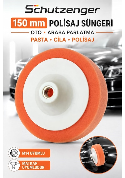 150 Mm Oto Araba Parlatma Pasta Cila Polisaj Süngeri M14 Matkap Uyumlu