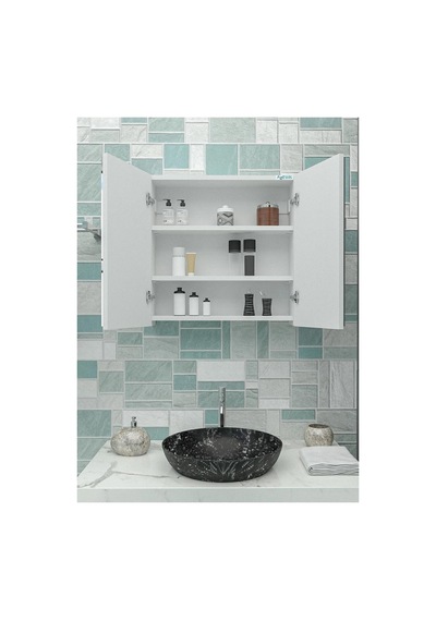 Mdf 2 Kapaklı Aynalı Banyo Dolabı Çok Amaçlı Banyo Dolabı Mdf Beyaz