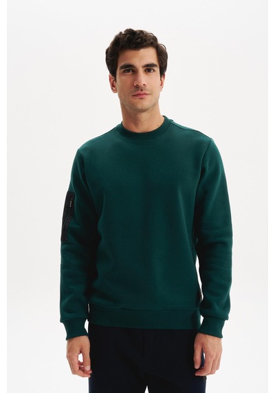AR-MA Arma Erkek Regular Fit Basic 3 İplik Şardonlu Bisiklet Yaka Sweatshirt Pamuk Polyester Karışımlı K30124603302 Yeşil