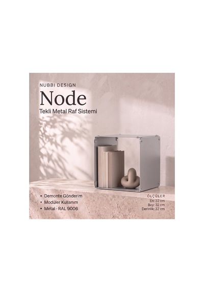 Node Metal Yan Sehpa Modüler Küp Tasarım Açık Raflı Tekli Modül 32x32x32 Cm Gümüş - 940085810 Gümüş