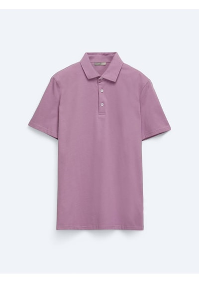 Kip Eflatun Düz Polo Yaka %100 Pamuk T-shirt Eflatun