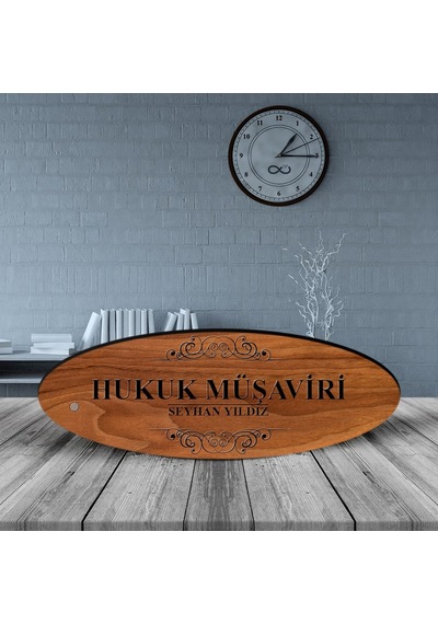 Kişiye Özel Mesleki Hukuk Müşaviri Ahşap Oval Masa İsimliği - 1