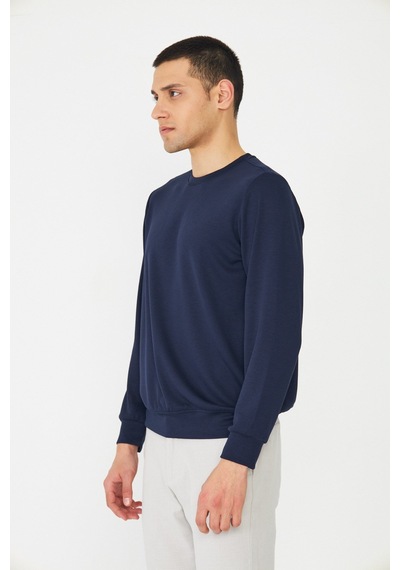 White Stone Lacivert Basic Bisiklet Yaka Erkek Sweatshirt Laci