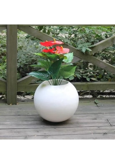 Fiber Saksı Beyaz Küre Yuvarlak Top Vazo Dekoratif Saksı Fiberglas 25 25cm