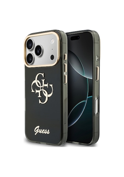 Apple iPhone Uyumlu 18 Pro  Kılıf Guess  Lisanslı Yazı Ve 4g Büyük Metal Logolu Silikon Kapak Siyah