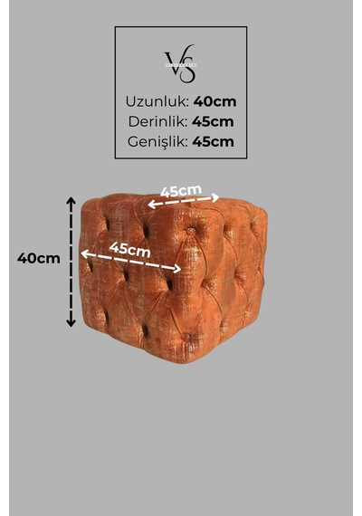 Küp Puf - Best İthal Kadife Babyface Kumaş Varak Baskı - Modern Ve Şık Dekoratif Puf&bench Kiremit