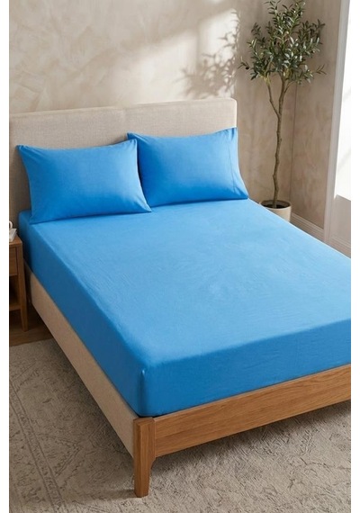Bella Çift Kişilik 180x200 Cm Lastikli Çarşaf Takımı Koyu Mavi
