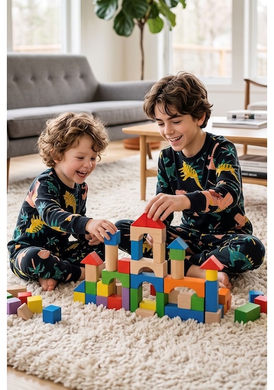 Zuzunga Dinozor Desenli Siyah Uzun Kollu Erkek Çocuk Pijama Takımı