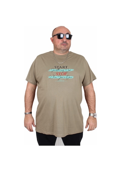 Moc Grande Mocgrande Erkek Büyük Beden Sıfır Yaka Tişört Start Stop 25178 Hakı Haki