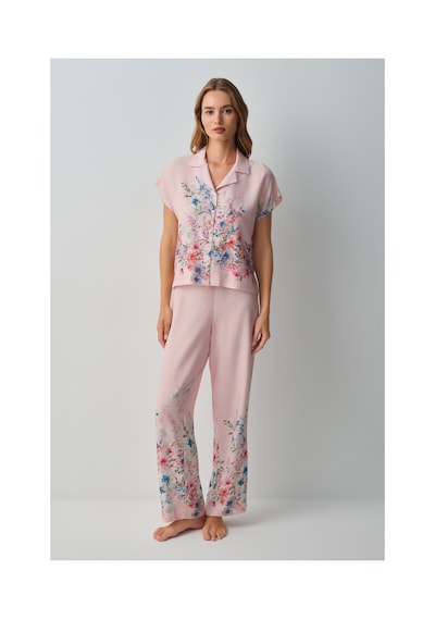 Suwen Bliss Floral Gömlek Yaka Pijama Takımı Wsh10510019334 Pembe