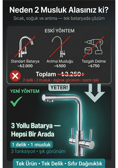 Lüks Üç Yollu Musluk Su Arıtma Cihazı Uyumlu