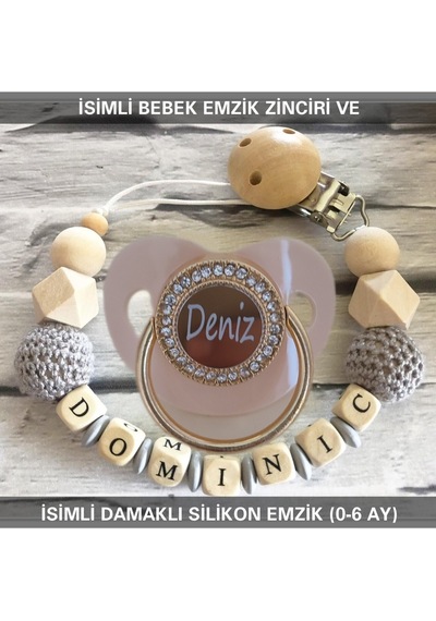 Sahi Aksesuar İsimli Emzik Zinciri Ve İsimli Silikon Emzik 0-6 Ay Bezyı424 Lila