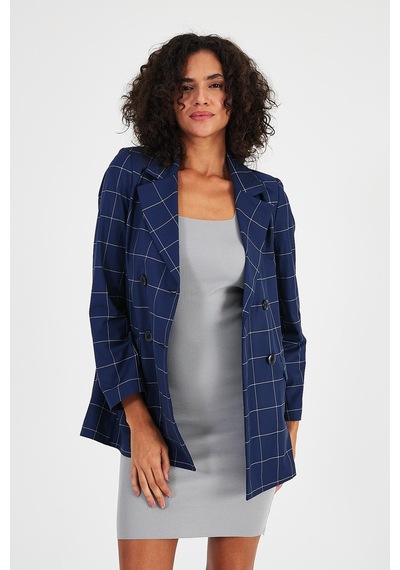 Alexandergardı Ekoseli Astarsız Cepli Kruvaze Blazer Ceket B24-00202 001