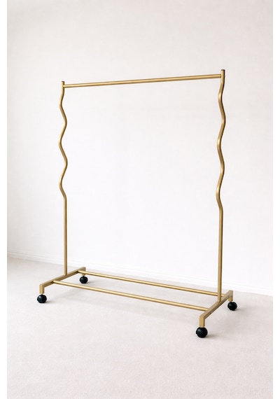 Modern Lüks Desenli Metal Tekerlekli Konfeksiyon Askılığı Kıyafet Askısı Stand Siyah