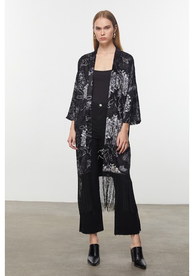 Mudo Kadın Kadın Multi Renk Püskül Detaylı Kadife Dokulu Kaftan 1248278