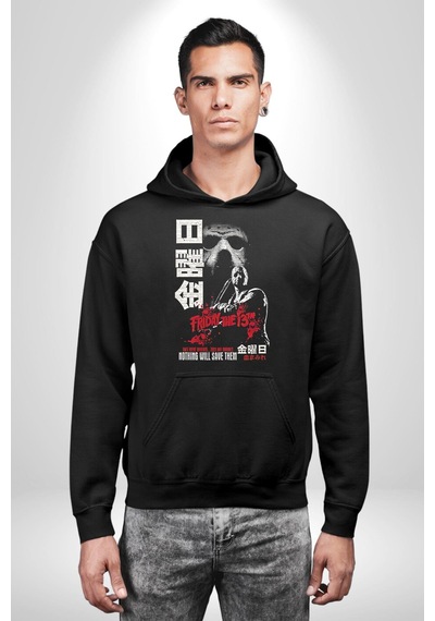 13. Cuma Korku Film Kadın Erkek Siyah Kapüşonlu Sweatshirt Hoodie Siyah