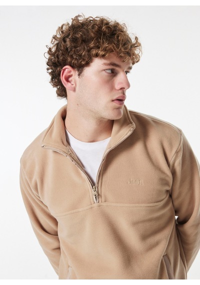 Jeep Bej Erkek Dik Relaxed Düz Polar Sweatshırt C4wm-swt4201