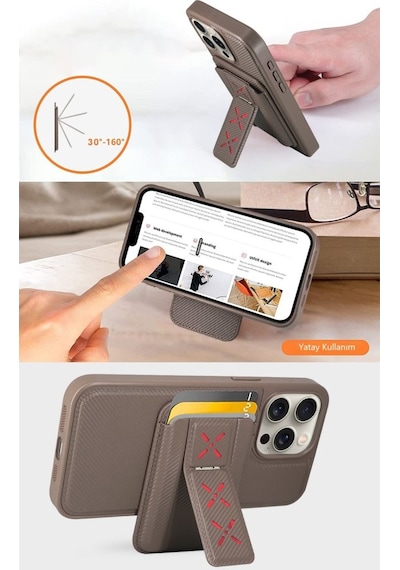 Teleplus Apple Uyumlu iPhone 16 Pro Max Kılıf Magnetic Kartlıklı Standlı Alp Kapak