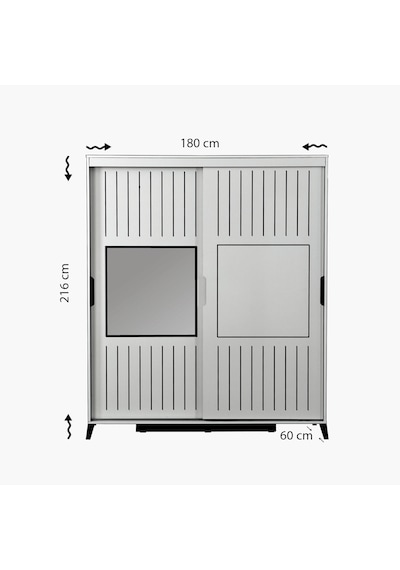 Pasifichome Huga Sürgülü Gardırop Ceviz 180Cm / 2 Kapaklı Çekmeceli Dolap