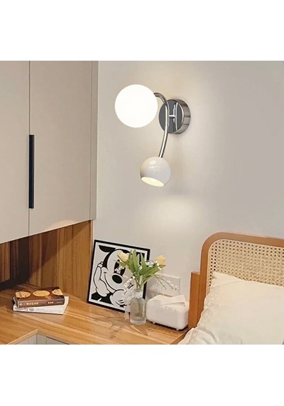Modern Aplik Çift Yönlü E27 Mat Opal Cam Gu10 Küre Krom Kaplama G Siyah