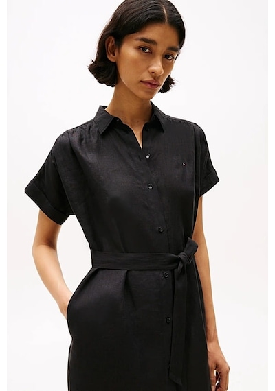 Tommy Hilfiger Kadın Ess Linen Midi Elbise - Siyah Triple Black