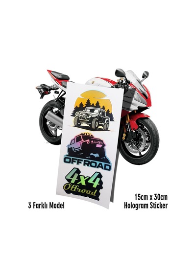 3lü Offroad Sticker Hologram - Motosiklet Kelebek Cam Uyumlu Sticker