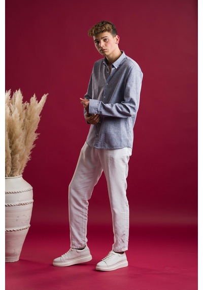 Slimfit Uzun Kol Keten Erkek Yazlık Gömlek 001