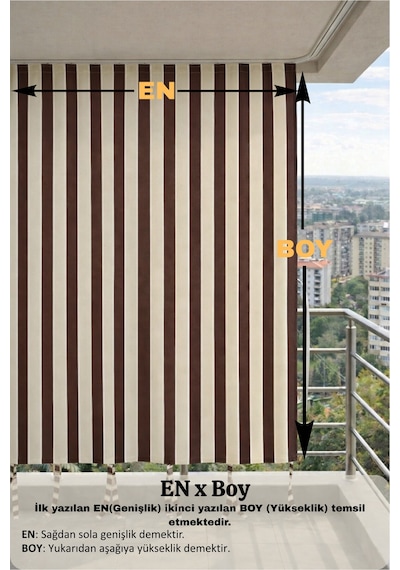 Kahve-krem Balkon Perdesi Kornişli Bağcıklı Su Geçirmez Dış Mekan Dayanıklı Modern Balkon Brandası Kahverengi-krem