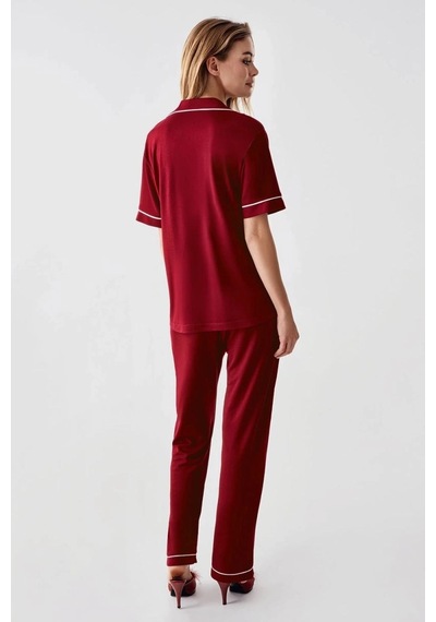 Liyuza Freshness 324 Kadın 4'lü Sabahlıklı Şorlu Pijama Takımı Bordo