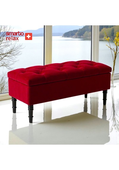 Smarto Relax Puf Saanen Sandıklı Ayaklı Kapitoneli Dekoratif 110x40x45 Cm Kırmızı Kırmızı