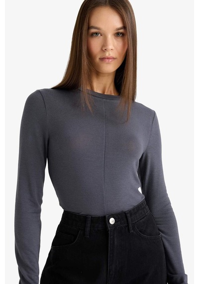 Defacto Slim Fit Dar Kesim Bisiklet Yaka Uzun Kollu Tişört G1074ax25auar58 Antrasit