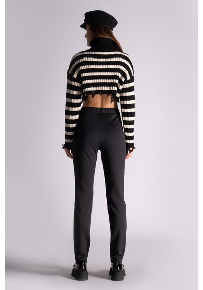Braccas Kadın Yandan Cepli Beli Lastikli Slim Fit Jogger Pantolon Siyah Siyah