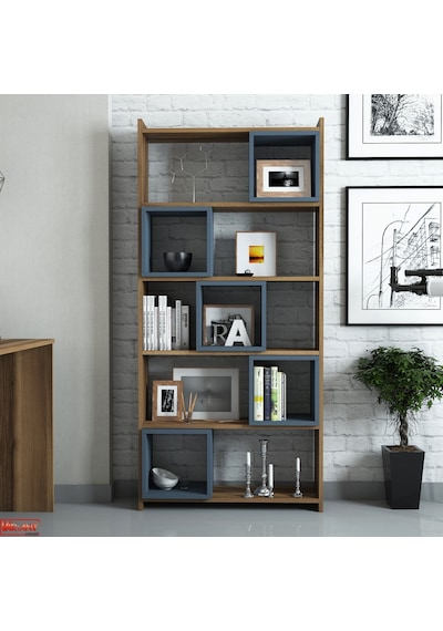 Variant Box Kitaplık Ve Çalışma Masası Takımı - Ceviz / Mavi