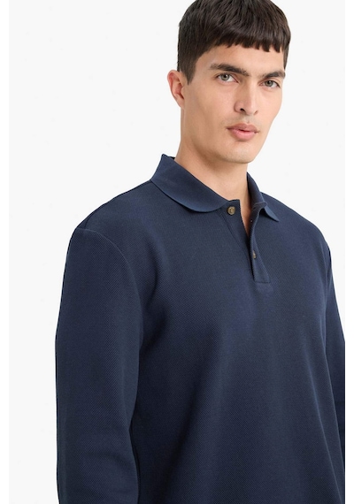 Defacto %100 Pamuk Regular Fit Polo Yaka Düğmeli Dokulu Sweatshirt E9627ax25aunv64 Lacivert