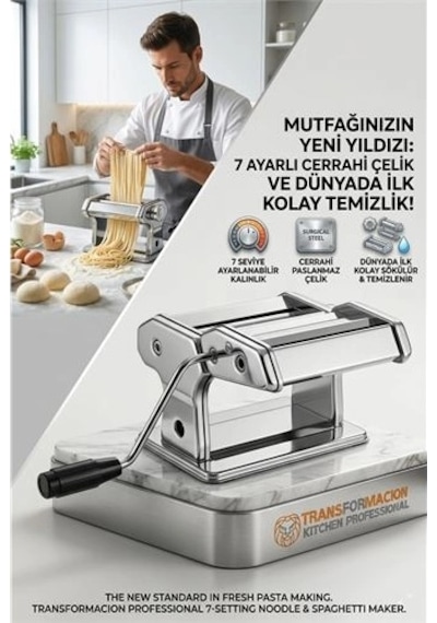 Profesyonel Sökülebilir Kolay Temizlenen Erişte Ve Makarna Makinesi - 7 Ayarlı Hamur Açma Spagetti Makinası 723138