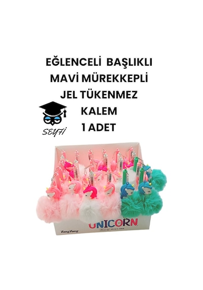 Eğlenceli Başlıklı İnce Uçlu Jel Tükenmez Kalem Mavi Mürekkep 11