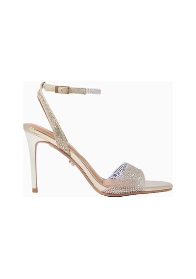 Kurt Geiger Carvela Positano Vinyl Lüks Tasarım Kadın Topuklu Sandalet Gold