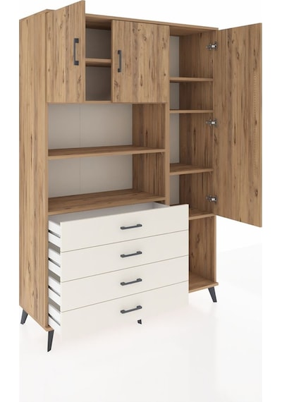 Hyperion Dolap 8 Raflı 4 Çekmeceli 3 Kapaklı 132x44x195 Çam-ç... Çam