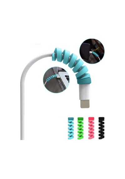 Micro Usb - Type C - Iphone Lightning Kablo Spiral Kablo Koruyucu Pembe 2 Adet
