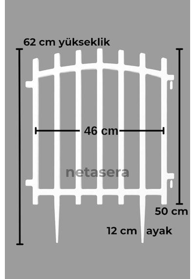 Maxi Boy Yükseklik 62 Cm Dekoratif Çift Taraflı Beyaz Peyzaj Plastik Bahçe Çiti 20 Adet Çit