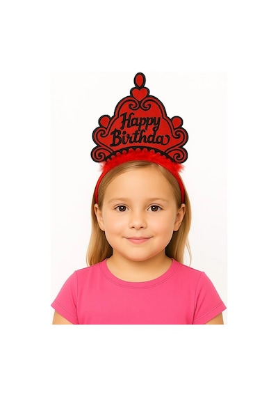 Kırmızı Happy Birthday Prenses Tacı Doğum Günü Taç Aksesuarı Çok Renkli